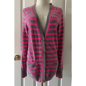 JUICY COUTURE VTG Y2K School Girl Cashmere Blend Pink Striped Cardigan Sweater L